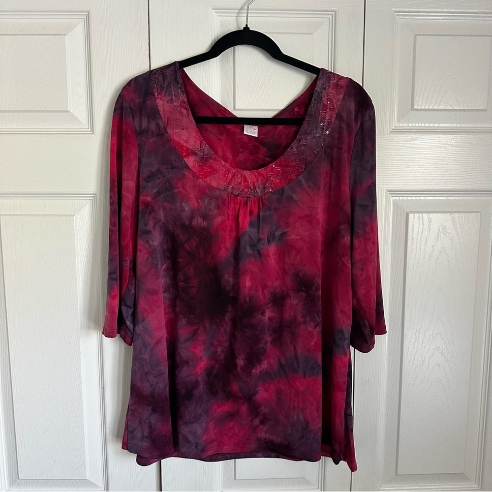 Bobbie Brooks Womens 2X Top Sequin Tie Dye Flowy Office Stretch Boho Colorful - Picture 2 of 10